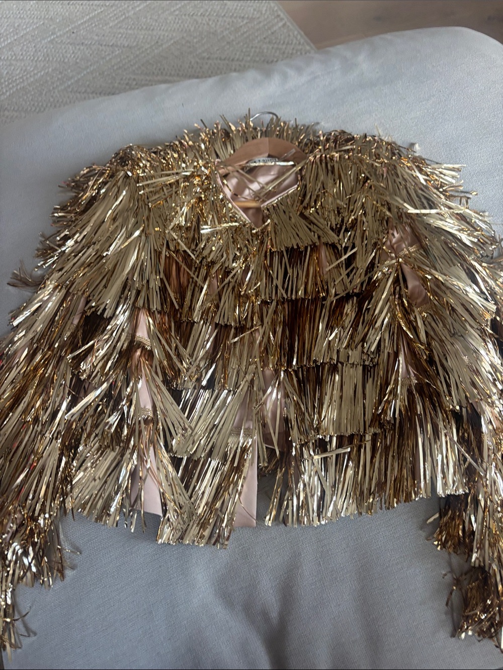 Alice + Olivia Gold Metallic Fringe Bomber Jacket